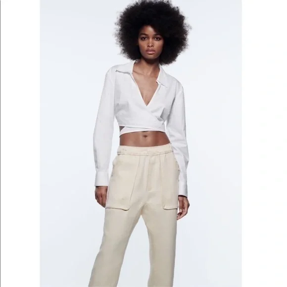 New Zara | Ecru Highrise Lose Ankle Athleisure Pants - Picture 3 of 15